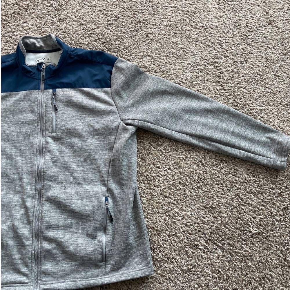 Orvis Mens XL Full Zip Fleece Jacket Grey Navy Blue Classic Collection Sweater - Picture 5 of 16
